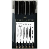 Faber-castell - Pitt Artist Pen Wallet - 6 Pen Set - Black India ink